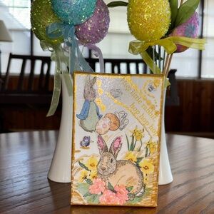 Hand Crafted  Easter Bunny decoupage Canvas art.